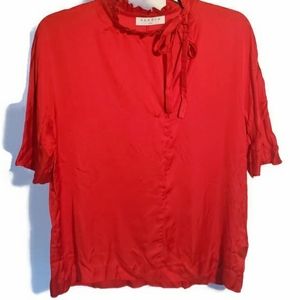 Sandro Size 3 L Phelia Red Silk Top Blouse